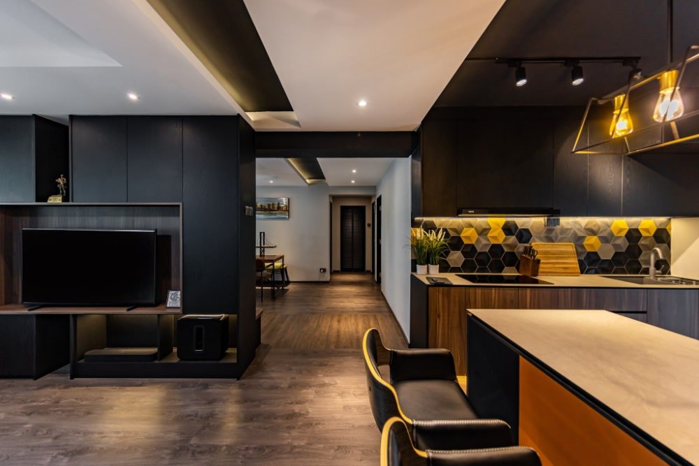 Modern open concept living room and kitchen 